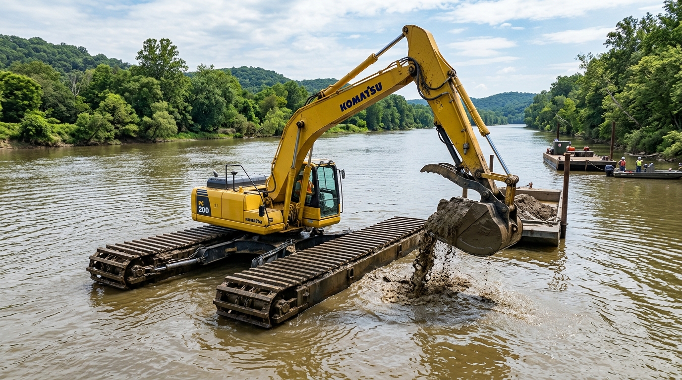 amphibious {floating} excavator 202604231909